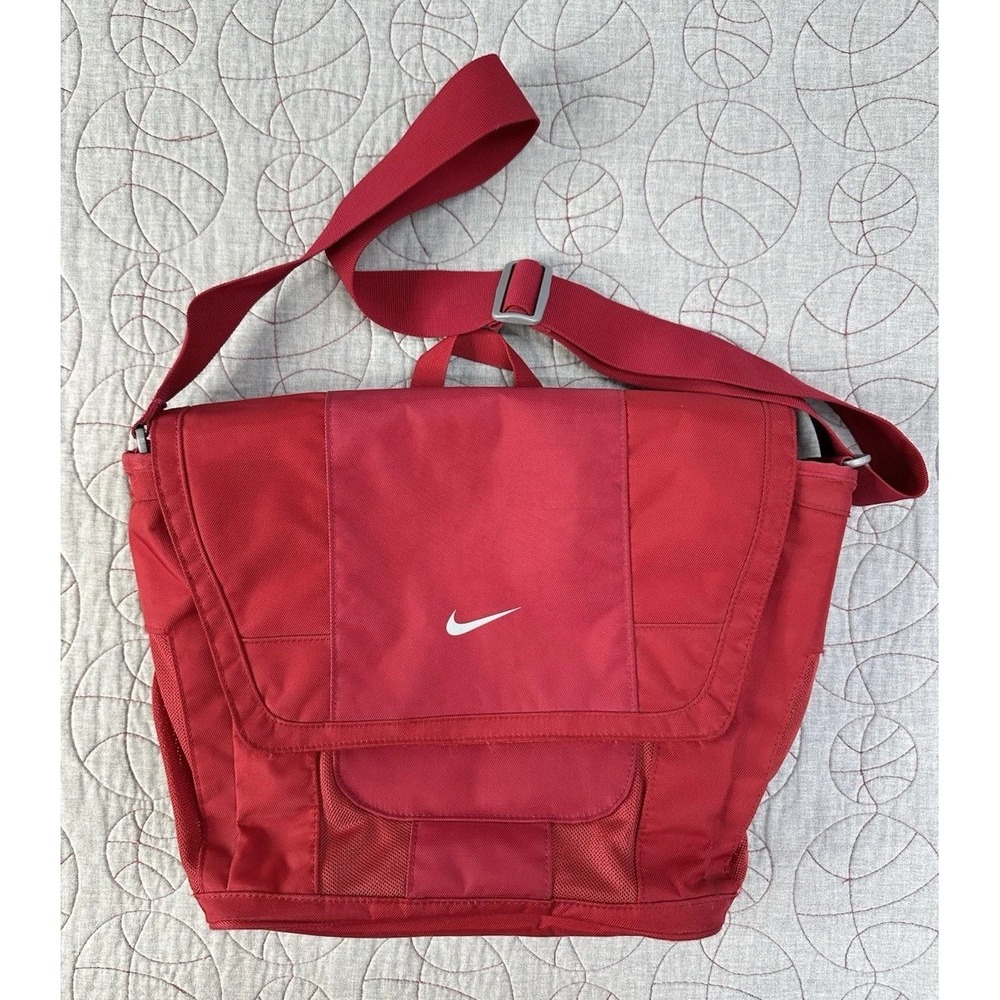 VTG Nike Center Swoosh Red Nylon Laptop Side bag‎ Satchel